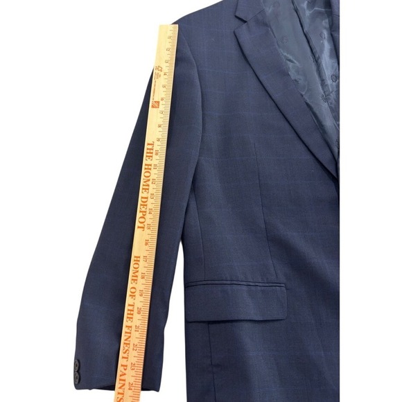 Lauren Ralph Lauren Navy Blue Check Wool Blend Suit Jacket Blazer 48L 70% Wool - Picture 6 of 6